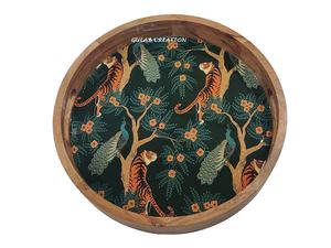 Bandeja Redonda de Madera de Acacia para Servir, Bandeja Decorativa de Madera con Diseño Artístico para Té, Café, Aperitivos, Entretenimiento EN EL Hogar - Product Image 2