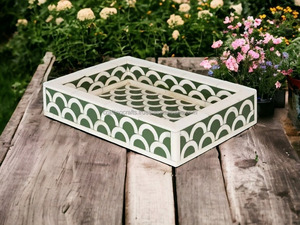 Plateau de service artisanal en os incrusté, style moderne, pour cuisine, salle à manger, salle de bain, salon, utilisation avec vaisselle - Compatible lave-vaisselle, artisanat en bois - Product Image 5
