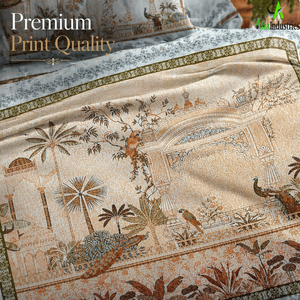 Peacock Garden Palace Print Cotton <b>King</b> Size Bedsheet Set | 3 Piece Pastel Blue <b>Bedspread</b> with Pillow Covers Bedding Collection - Product Image 3