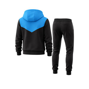 New Design Men’s Black Blue Contrast Hoodie Tracksuit Slim Fit <b>Zip</b> <b>Up</b> <b>Jacket</b> Jogger Pants Casual Sportswear Gym Fitness Set - Product Image 4