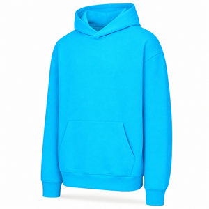 Sudadera con Capucha Premium Azul Cian sin Cordones, Hombros Caídos, Oversize, 100% Algodón Felpa, Unisex, Bolsillo Canguro, Antiarrugas - Product Image 3