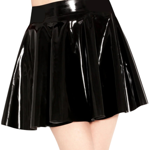 Minifalda de Mujer, Cintura Alta, PU Brillante, Plisada, Estilo Línea A, Color Sólido, Corte Acampanado, para Todas las Temporadas - Product Image 4