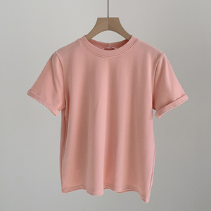 Camiseta de Algodón Premium al por Mayor para Mujer, Cuello Redondo, Manga Corta, Ajuste Delgado, Transpirable, Informal, Lisa, Personalizable, Ropa de Verano - Product Image 2