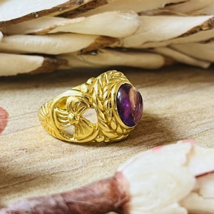 Unique Design Amethyst <b>Ring</b> Boho Brass <b>Rings</b> For Women 18k Gold Plated Floral <b>Statement</b> <b>Ring</b> Chunky <b>Ring</b> For Wholesale/OEM/ODM - Product Image 4