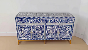Mesa con incrustaciones florales de hueso para decoración del hogar - Mueble marroquí de madera - Product Image 3