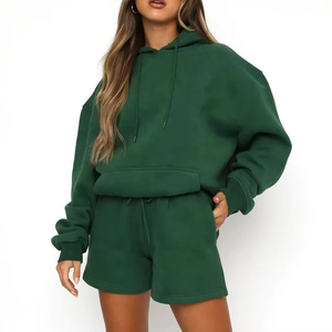 Conjunto de Ropa Deportiva de Dos Piezas Color Verde Cazador, Estilo Vintage, Bordado, Unisex, Sudadera de Felpa, Pantalones Jogger, Venta al Por Mayor, 100% Algodón - Product Image 1