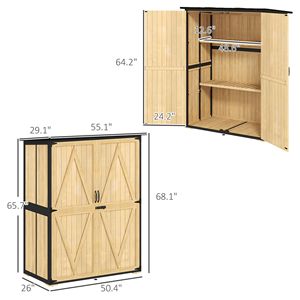 Casetta da Giardino in Legno Naturale con Tetto in Asfalto, 2 Ripiani, Porte con Serratura, Piedini Regolabili e Facile Montaggio - Product Image 3