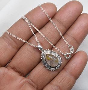 Pendentif mode rutile doré pendentif en argent sterling 925 avec pierres précieuses bijoux faits à la main pendentif de créateur en forme de poire cadeau pour elle - Product Image 2