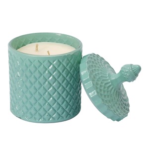 Vela aromática de soja en frasco de vidrio texturizado de diseño de lujo con tapa, portavelas decorativo de vidrio con relieve, se ofrece personalización. - Product Image 3