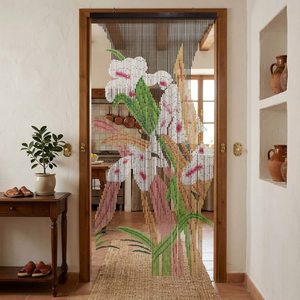 Traditional Bamboo Beaded Curtain Vertical Blinds Floral Design Eco-Friendly Light Filtering Sliding <b>Window</b> Door Hanging - Product Image 3