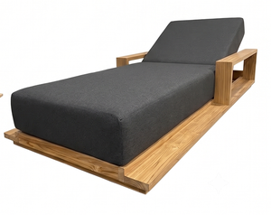 Tumbona Moderna de Madera de Teca Tio con Cojín de Poliéster Negro, Tumbona Reclinable para Exteriores, Diseño Contemporáneo - Product Image 5