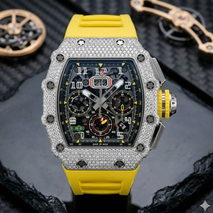 Reloj de Pulsera de Cuero Amarillo de Alta Calidad con Diamantes Moissanite y Esfera Escarchada, Correa Cómoda, Cronógrafo, Precio de Fábrica para Hombre - Product Image 1