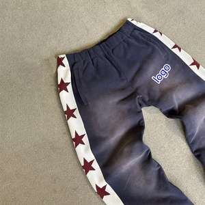 Pantalon de survêtement en molleton de coton délavé à l'acide, motif étoiles, en tricot, style streetwear, avec fermeture éclair à la cheville pour homme - Grande Vente - Product Image 6