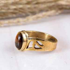 Boho Retro Brass Gold Tiger Eye 14K Gold Plated Bezel Setting <b>Ring</b> Antique Finish Handmade Signet <b>Statement</b> <b>Ring</b> Unisex - Product Image 3