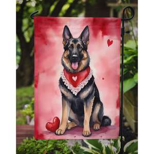 Drapeau de jardin de la Saint-Valentin du berger allemand Oeuvre d'art multicolore pour boîte aux lettres Patio & Yard Bannière décorative pour parterres de fleurs Taille jardin - Product Image 3