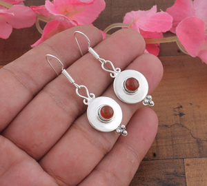 925 <b>Sterling</b> <b>Silver</b> Gold Plated Blue Lace Agate Vintage Engagement Anniversary Disc Drop Earrings | Wholesale Handcrafted - Product Image 1