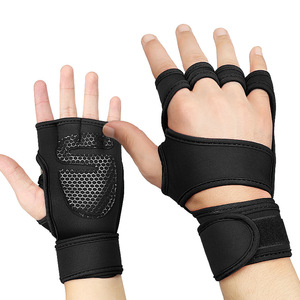 Gants de sport demi-doigts avec paume en silicone alvéolé antidérapante pour musculation, unisexe, avec sangle de poignet réglable - Product Image 1