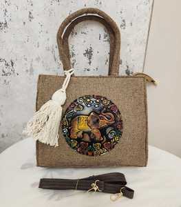 Vintage Elephant Print Handbag PU Tote Bag Adjustable <b>Shoulder</b> <b>Strap</b> Zipper Closure Daily Carry Purse - Product Image 2