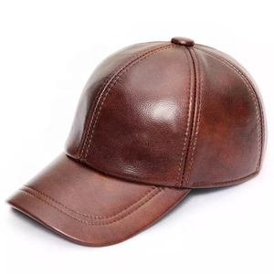 Professional Manufacture Customized Logo <b>Men</b> Leather <b>Flat</b> Top <b>Caps</b> Hats Top Low MOQ Baseball <b>Cap</b> - Product Image 1
