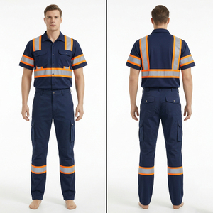 Premium 240 GSM Cotton Polyester Twill Waterproof Hi Visibility CE Certified <b>Safety</b> Uniform Navy Workwear Reflective <b>Tape</b> - Product Image 3