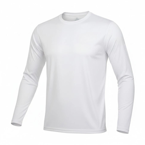 T-shirt à manches longues blanc pour homme, coupe classique, col rond, tissu jersey, séchage rapide, style décontracté, couleur unie - Product Image 1