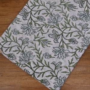 Traditional White Green Floral Hand Block Printed Cotton <b>Fabric</b> Soft Leafy Vine Design for Fashion Garments Decor - Product Image 1
