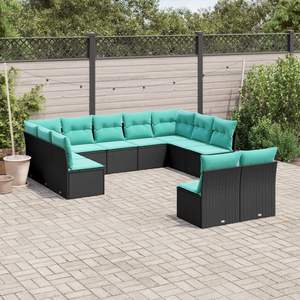 Ensemble de canapés de patio en polyrotin noir 11 pièces avec coussins, collection de meubles d'extérieur élégante - Product Image 1