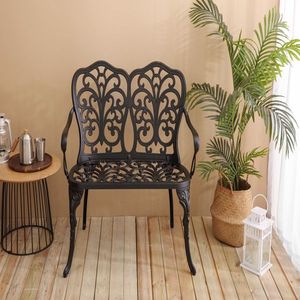 Banc de jardin en aluminium coulé noir, design floral rose, pour parc, pelouse, patio, cour - Product Image 1