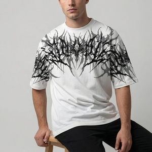 T-shirt blanc surdimensionné pour homme, motif abstrait noir imprimé numériquement, style streetwear, col rond, manches courtes, tricoté, éco-responsable - Product Image 4