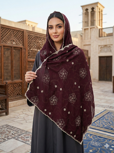 Vente en gros – Foulard en mousseline africaine 12 couleurs, broderie florale de luxe avec strass, châle ethnique musulman pour femme, longue écharpe pour usage quotidien - Product Image 3