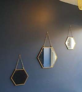 Nordic Rose Gold Hexagon Wall Mirror Set Hanging Metal <b>Frame</b> Geometric Decorative Mirror for Home Living Room Bedroom Decor - Product Image 5