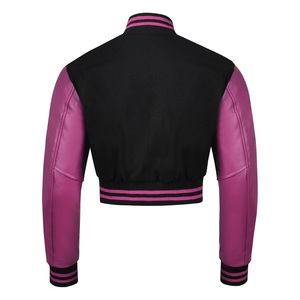 Custom Cropped PU Shell Nylon Breathable <b>Varsity</b> <b>Jacket</b> <b>Women</b> Baseball Style High School Letterman OEM ODM Crop Bomber - Product Image 3