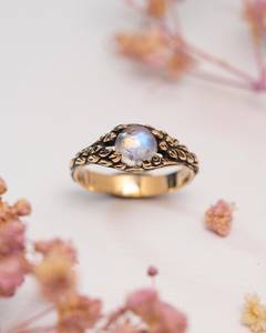 Anillo de Compromiso con Piedra Lunar, Plata de Ley 925, Chapado en Oro de 14k, Piedra Lunar Azul Natural, Certificado IGI, Joyería Art Deco para Mujer - Product Image 5