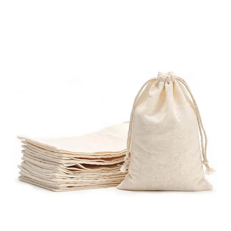 huahao Reusable Eco Friendly Blank Small Organic Cotton Drawstring Bag with Logo