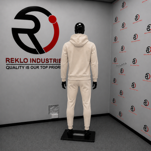 Men's Beige Hooded Tracksuit <b>Full</b> <b>Zip</b> <b>Sweatshirt</b> And Pants Set Casual Solid Color Cotton Autumn Wear Modern Comfort Tracksuits - Product Image 4