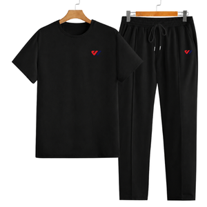Conjunto de Camiseta y Pantalones Deportivos de Algodón para Hombre, Color Sólido, Ropa Casual de Verano, Conjunto Deportivo con Cordón, Ropa Deportiva y Cómoda para el Hogar - Product Image 2