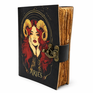 Zodiac Sign Aries Hardcover <b>Journal</b> Grimoire Spell Book Shadows Diary Antique Deckle Edge Vintage Paper Sewing Binding - Product Image 2