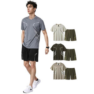 MERITORIOUS INTERNATIONAL Men's Quick Dry Sporty T-<b>Shirt</b> and Shorts Set <b>Geometric</b> Pattern Knitted 260g Summer Wear - Product Image 1