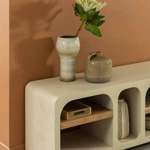 Mueble TV Vandana Cresta Lunaris con estantes en madera efecto hormigón y madera reciclada, Dalva - Product Image 6