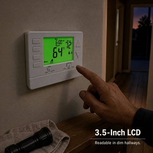 เทอร์โมสตัทสำหรับผู้รับเหมา HVAC พร้อมเมนูตั้งค่าสำหรับช่างเทคนิค ป้องกันคอมเพรสเซอร์ ปรับได้ แสดงผลแบบสวิงและฟาเรนไฮต์ - Product Image 5