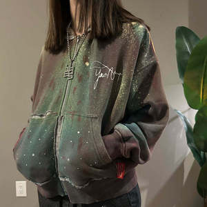 Sudadera con capucha y cremallera con pedrería Galaxy Wash para hombre y mujer, azul acuático multicolor, oversize, brillante, estilo urbano, chaqueta HD 2026 - Product Image 2