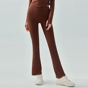 OEM Service Plus Size High Breathable Activewear Gym Fitness Flared <b>Legging</b> Dark <b>Brown</b> Color <b>Women</b> 2 Piece Workout Sports - Product Image 1