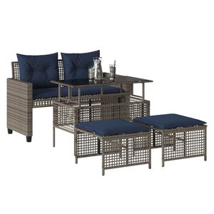 Juego de sofá de patio de ratán polivinílico gris de 4 piezas con cojines de vidrio Colección de muebles de exterior elegante - Product Image 3