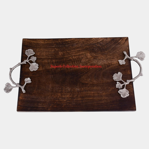 Wholesale Factory Supplies <b>Round</b> Mango Wood Printed Serving <b>Tray</b> With Blue Pattern Decorative For Residential Use - Product Image 5