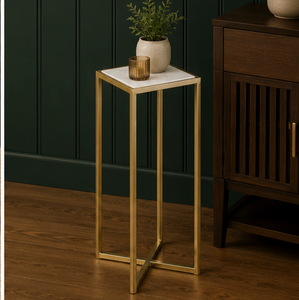 Modern Brass Frame Glass Top Side <b>Table</b> <b>Mirrored</b> Surface Living Room Furniture Minimalist Design - Product Image 1