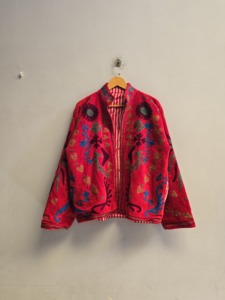 Red Velvet Suzani Winter Knitted Jacket <b>Women</b> Handmade Multicolor Floral Embroidery Boho Ethnic <b>Coat</b> Wholesale Designer - Product Image 1