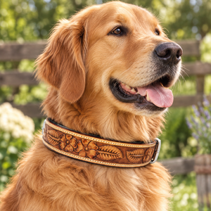 Collar de Cuero Floral Hecho a Mano para Perro |   Collar Ajustable para Perros con Diseño Floral Repujado Estilo Western para Paseos Diarios y Entrenamiento - Product Image 4