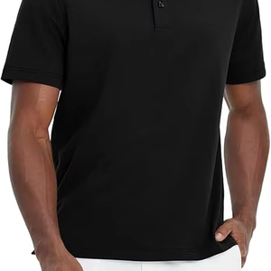 Polo premium para hombre, liso, negro, de manga corta, tela de algodón transpirable, corte ajustado, informal, moderno, para verano. - Product Image 2