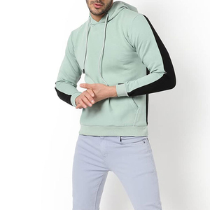 Sweat-shirt à capuche vert clair pour homme, coupe classique, en coton, décontracté, avec poche et bandes latérales noires, pour l'automne - Product Image 5
