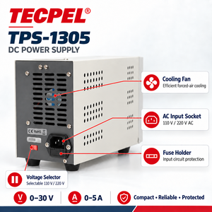 Fuente de Alimentación Lineal de CC TECPEL TPS-1305, Entrada 220V, 30V/5A, Refrigeración por Aire para Automatización Industrial, 92% de Eficiencia, -40°C +85°C - Product Image 4